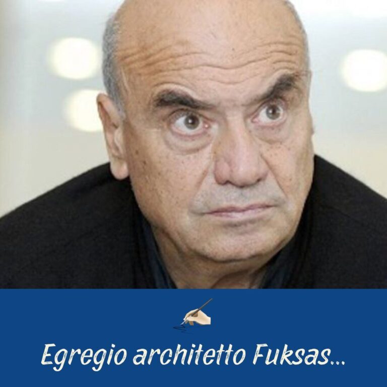 Ritratto ironico di Fuksas con testo: “Egregio architetto Fuksas...”